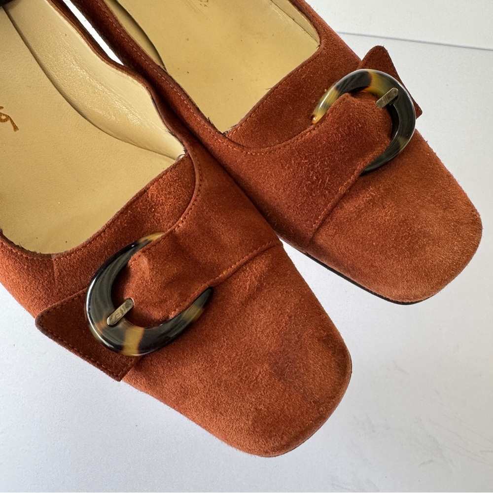 Vntg Salvatore Ferragamo 90s Women Suede Heels Brown Buckle Pumps Italy Sz 5.5 - Picture 7 of 11